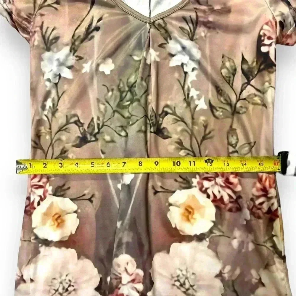 Women's V Neck Loose Dress Summer Khaki Floral Print Size Small T-shirt Dress - Picture 7 of 14